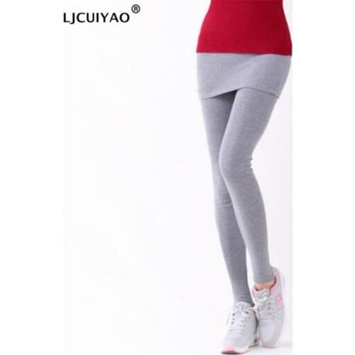 LJCUIYAO Autumn Winter Women Leggings Pack Hip Fake Two Bottoming Culottes Outer Wear Warm Pants Cotton New Trousers Plus Size