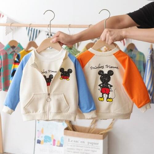 Mickey Girlls Boys Autumn Jackets Childrens Zipper Cardigan Sweatshirt Spring Baby Kid Color Matching Top Outwear Clothes