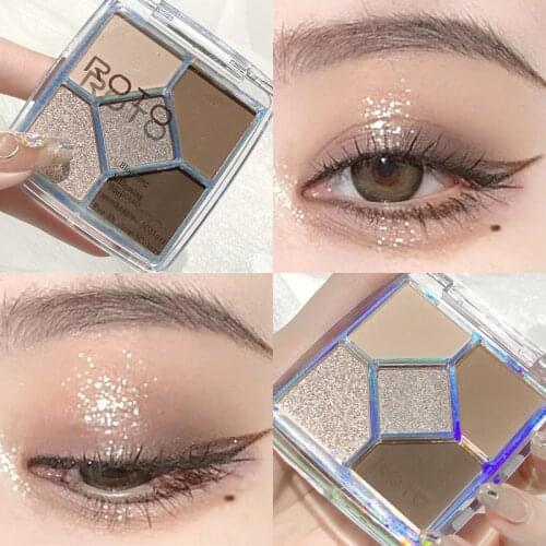 5 Colors Shimmer Glitter Eye Shadow Palette Makeup Copper Bronzer Sliver Grey Metallic Smoky Cut Crease Eyeshadow Nude Cosmetics