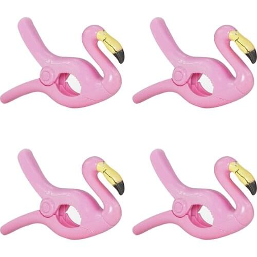 4pcs/pack Lovely Cartoon Plastic Clips Flamingo Parrot Beach Towel Clip Windproof Practical Clothespin for Beach Swimming Pool