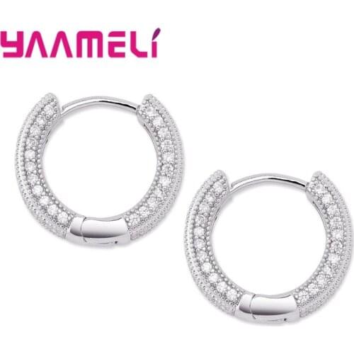 Simple New 925 Sterling Silver Hoop Earrings Micro Inlaid Bling Cubic Zirconia Hip Hop Punk Jewelry Party Accessories Gifts