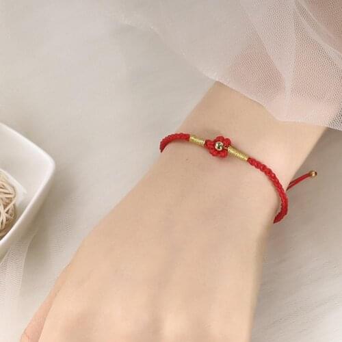 Simple Men Women Lucky Red Flower Design Bracelets Hand Fatima Thin Red Rope Thread String Bracelet Fashion Party Jewelry Gift