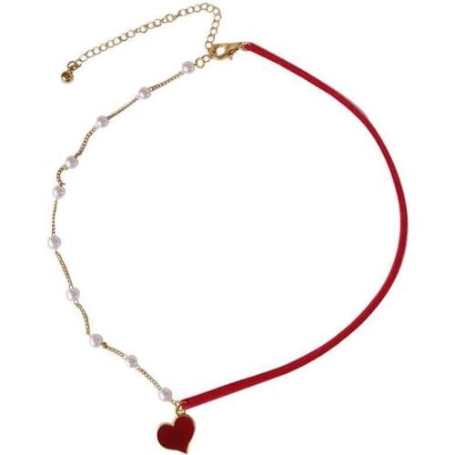 Romantic Heart Pendant Imitation Pearls Necklace Choker Alloy Collar Short Necklaces Women