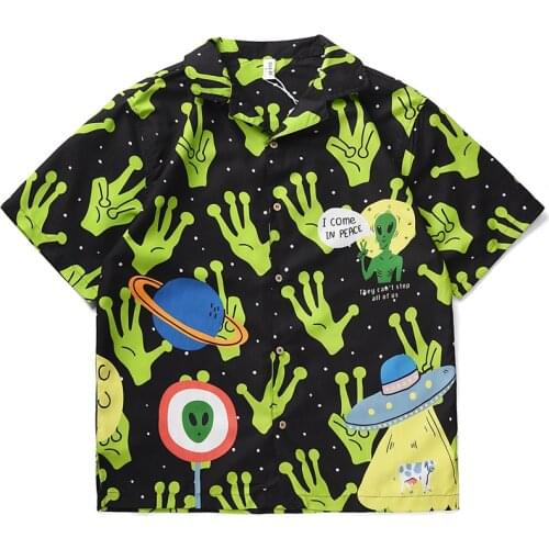 2021 New Summer Gothic Style Green Punk Funny Graphic Shirts For Men Short Sleeve Stylish Hawaiian Beach Casual Shirt Male Kpop