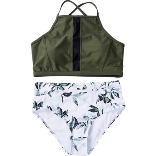 Brazilian women sexy bikini set Femme High neck holiday beach print Biquinis Push up padded High waist swimsuit Maillot de bain