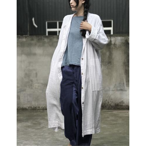 Women Loose Solid Color Trench Coat Outerwear Ladies Vintage Cotton Thin Outerwear Long Coat Female Coat