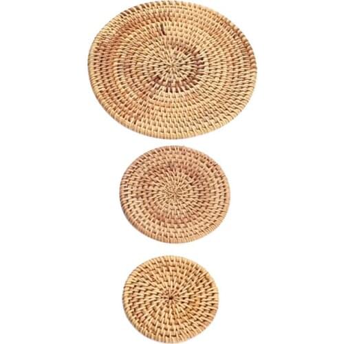 1PC Natural Rattan Coasters Bowl Pad Handmade Round Insulation Placemats Table Padding Cup Mats Kitchen Decoration Accessories