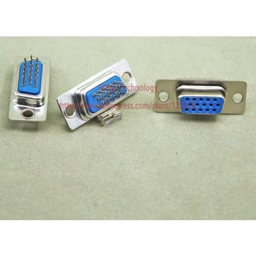 10pcs/lot) DB15 DP15 3Rows Blue Parallel Port 15 Pin D Sub Female 15 Way PCB 180 Degree Connector DB15 Socket Plug VGA Adapter
