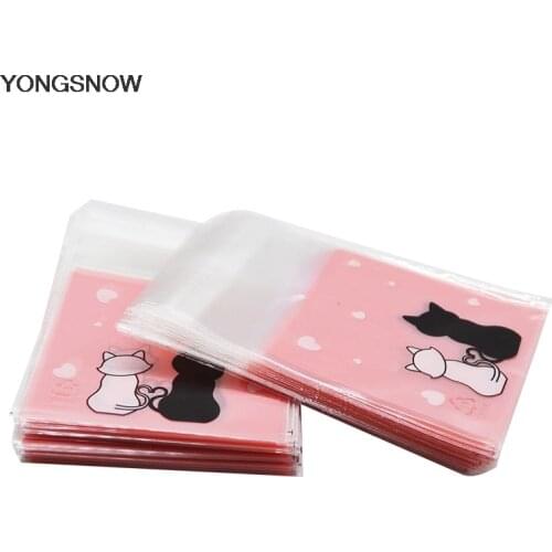 100pcs Christmas Decorations Small Candy Bags Cute Cat Plastic Bag DIY Gift Bag for Birthday Wedding Xmas New Year Decor Supplie