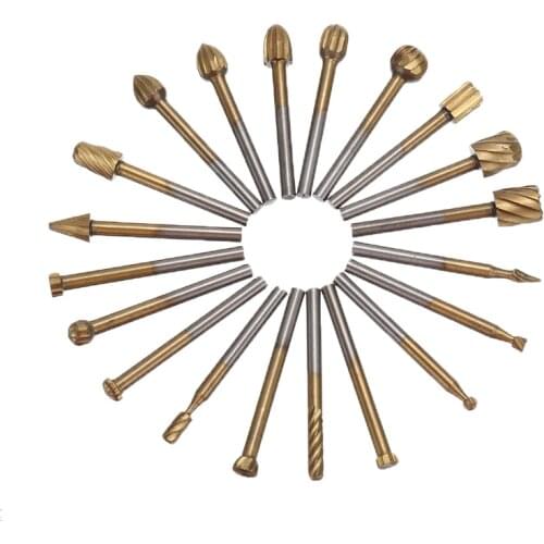 20Pieces HSS Router Drill Bits Set 5cm Mini Carbide Rotary Burrs Tool Wood Stone Carving Milling Cutter
