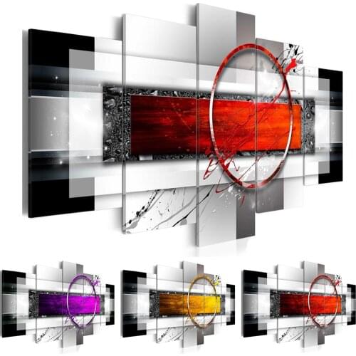 No Frame Fashion Wall Art Canvas Painting 5 Pieces Red Yellow Purple Abstract Water Droplets and Rings Modern Home Decoration