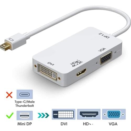 Mini Displayport Thunderbolt To HDMI-compatible /DVI/VGA Adapter 4K Mini Dp1.2 Converter for MacBook PC Projector Surface Pro