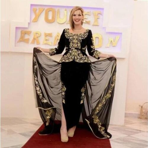 Algerian outfits Karakou prom Formal Dress Long Sleeve peplum Evening Gowns Velour Vintage Party Dress with Embroidery