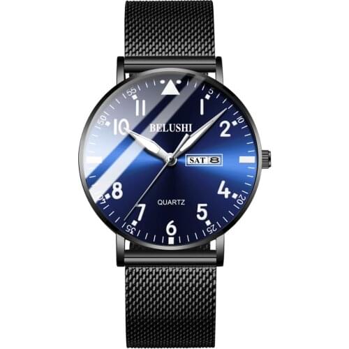 Belushi New Model Watch Men Business Casual Quartz Watches Waterproof Luminous Male Clock Date Week Display Fashion Mens Watch