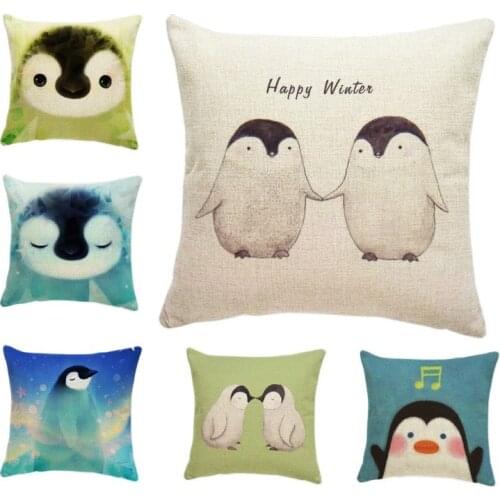 Cartoon Animal Penguin Cushion Case Winter Christmas Pillowcase Music Cute Blue Pillow Yellow Red Orange Geometry 45Cm Gifts