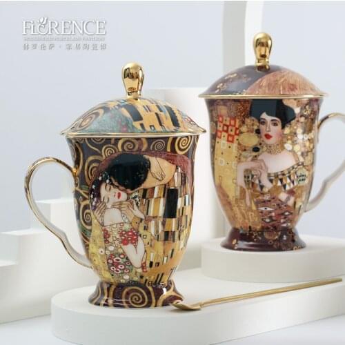 European Creative Retro Bone China Mug Water Glass Home Fashion Ceramic Cup Office Coffee Cup Tea Cup with Cover Spoon
