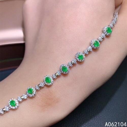 KJJEAXCMY fine jewelry 925 sterling silver inlaid natural emerald women fresh fashion lovely gem hand bracelet support detection