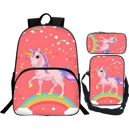 3 Pcs Set girl unicorn school bag Student Zipper Backpacks School Bag Teenager Girls Book pencil bags Unicorns For Child