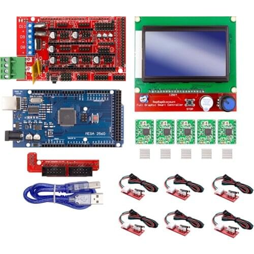 Mega 2560 R3 + RAMPS 1.4 Controller + LCD 12864 + 6 Limit Switch Endstop + 5 A4988 Stepper Driver 3D Printer Kit for Arduino