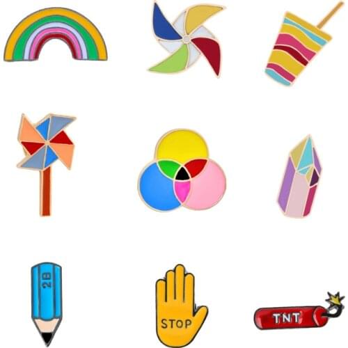 Colorful Windmill Pencil Rainbow Hand Mini Brooch Cute Badge Enamel Pins Sweater Jackets Lapel Pin Women Accessories Kid Jewelry