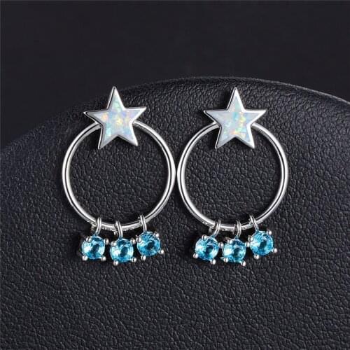 Rainbow Zircon Small Stone Round Earrings White Blue Opal Cute Star Stud Earrings Boho Rose Gold Silver Color Earrings For Women