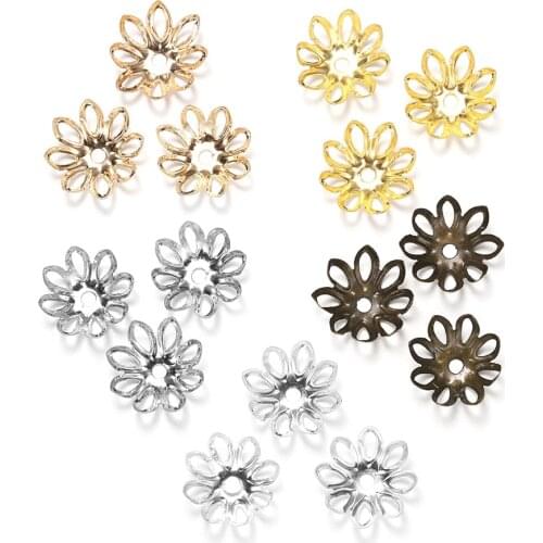 100pcs/lot 11-14 mm Filigree Metal Hollow Flower Petal End Spacer Beads Caps Charms Bead Cups For Diy Jewelry Making Accessories