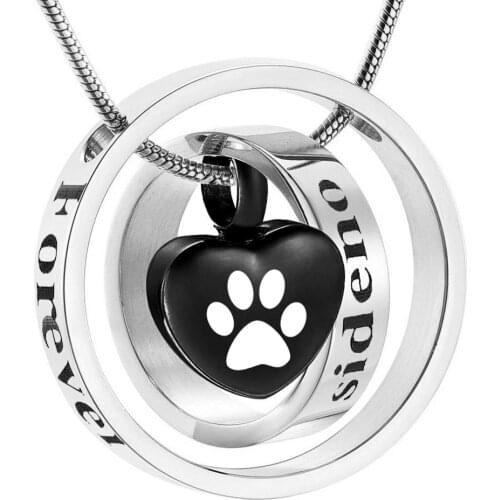 Cute Paw Print Pet Cremation Urn Necklace for Ashes Urn Jewelry Forever in My Heart Memorial Keepsake Pendant with Funnel Kits