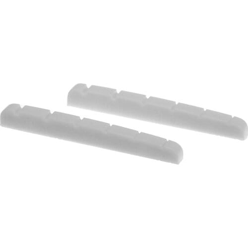 Musiclily Pro Urea Resin Plastic 43mm Slotted Electric Guitar Nuts Flat Bottom for 6-string Strat/ Tele Guitar, White (Set of 2)