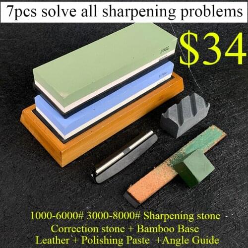 6000/1000 Grit Double-sided Sharpening Stone Set WhiteCorundum Professional Whetstone RepairTools With Base Polishing Leather