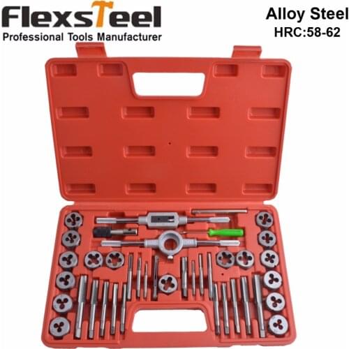 40 Pieces Tap and Die Set Tungsten Alloy Steel Metric Tap and Die Kit Combination for Cutting External and Internal Thread