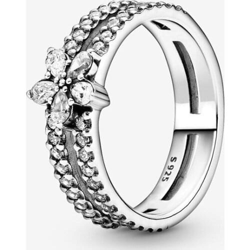 2021 New 925 Sterling Silver Glittering Snowflake Double Ring Pan Ring Is Suitable For Womens Gift Wedding Diy Jewelry