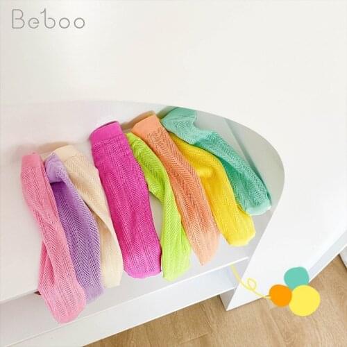 2021 Summer New Children Socks Baby Girls Bright Color Hollow Out Silk Middle Tube Socks Anti Mosquito Mesh Fashion Korean Socks