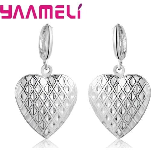 New Arrival for Sale 925 Sterling Silver Dangel Earrings for Women Opening Heart Photo Frame Rhombus Carved Jewelry 2 Colors