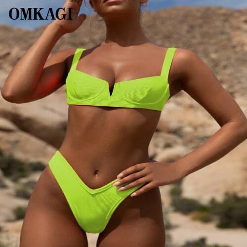 OMKAGI Brand Solid Bikini Push Up Sexy Swimsuit Swimwear Women Bathing Suit Beachwear Underwire Bikini 2019