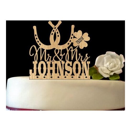 Personalized name Horseshoe vintage country Wedding wooden Cake Toppers Mr & Mrs party decorations
