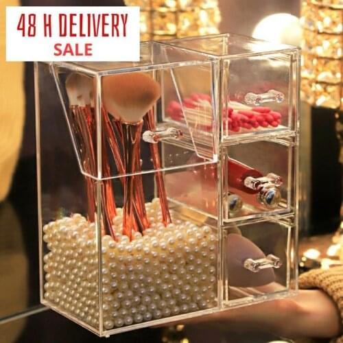 Transparent Makeup Brush Storage Box Cosmetic Organizer Dustproof Cover Jewelry Storage Display Rack Pearl Tube Plastic Box
