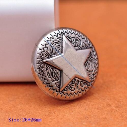 10PC 1"Bling Silver Western Cowboy Texas Star Engraved Leathercraft Keychian Belt Saddle Headstall Hatband Concho Screwback