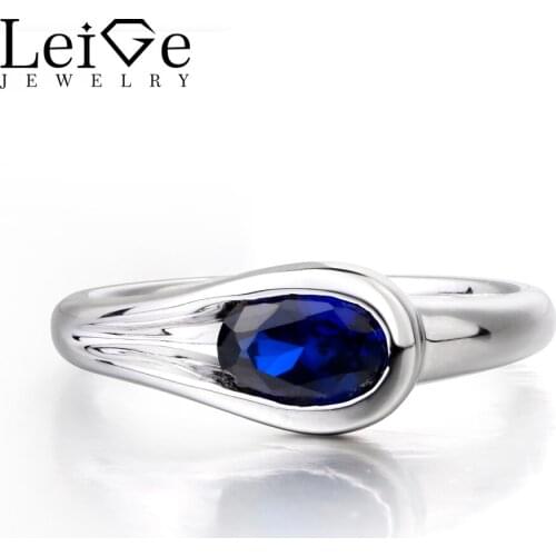 Leige Jewelry Sapphire Promise Silver Ring Oval Cut Gems 925 Sterling Silver Fine Jewelry Solitaire Ring September Birthstone
