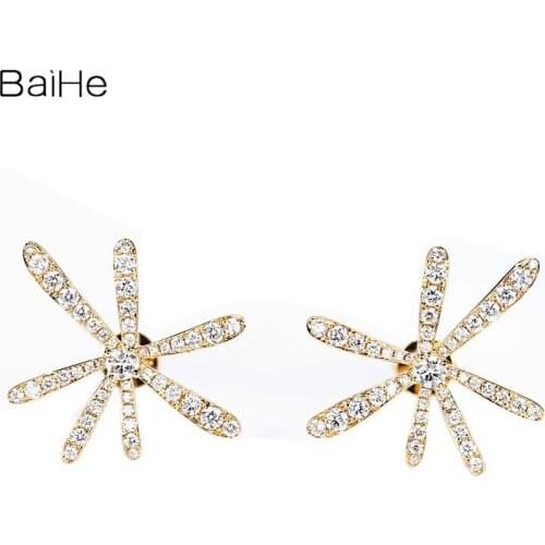 BAIHE Solid 14K White/Yellow/Rose Gold 0.68ct H/SI Round Natural Diamond Fine Jewelry diamond flower Stud Earrings For Women