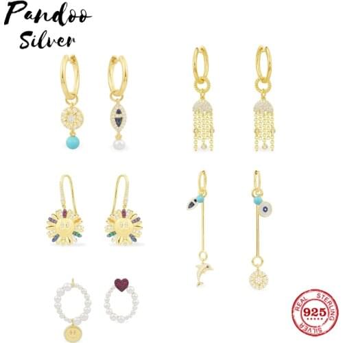 Pandoo High Quality Silver Jewelry Daisy Earrings 2021 Trend Hoop Pendant Earrings Women Pearl Earring boucle oreille femme