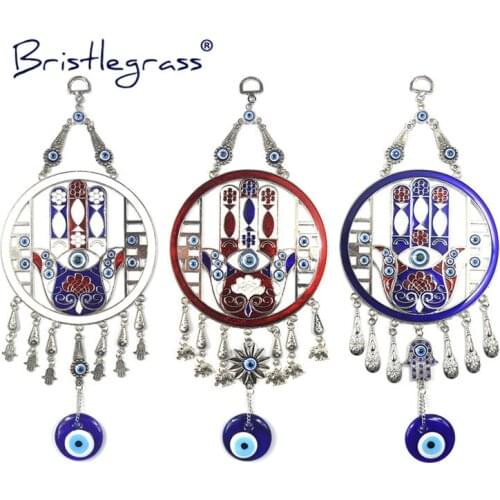 BRISTLEGRASS Turkish Blue Evil Eye Flower Hamsa Hand Disk Amulets Lucky Charm Wall Hanging Pendants Pendulum Blessing Protection