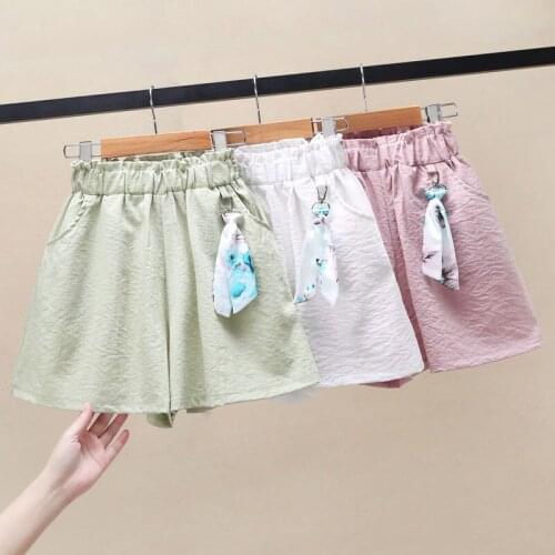 Girls Shorts Childrens Clothes New Summer Casual Pants Cotton Linen Kids Lace Decoration Practical Pocket Elastic Waistband