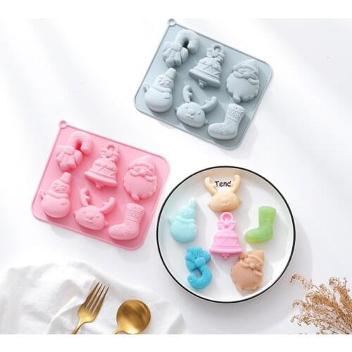 New 6 Hole Christmas Day Series Santa Happy Theme Silicone Mold Baking Chocolate Ice Molds Cake Decorating Tools