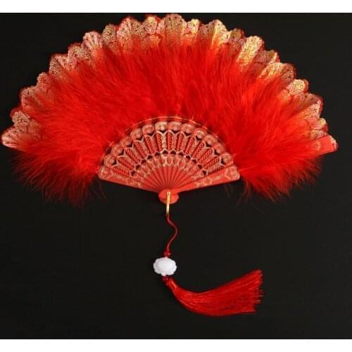 Folding Soft Fluffy Hand Held Fan Chinese Style Dance Soft Colorful Feather Fan Flapper Burlesque Wedding Ladies Fancy Dress