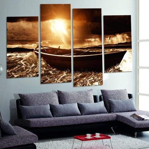 Special and limited sale 4 Piece Sunset Seascape Modern Home Wall Decor painting Canvas Art HD Print Painting for living room