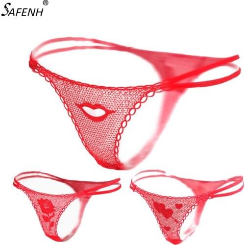 New 1Pcs Creative Women Sexy Rose Flower Lace G-string Briefs Thongs Romantic V-string Panties Valentines Day Gift Red color