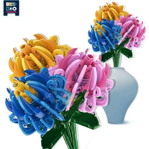 UKBOO DIY Gift Chrysanthemum Artificial Flower Model Building Blocks City Room Ornaments Set Bricks Toys For Children Friends