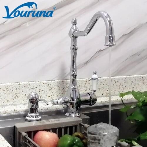 VOURUNA Traditional Chrome Kitchen Faucet Tri Flow Sink Mixer RO Water 3 Way Kitchen Tap