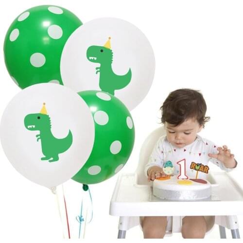 10 pcs Dinosaur Balloon 12 Inch Childrens Birthday Party Decoration Printing Little Dinosaur Green Polka Dot Latex Balloon