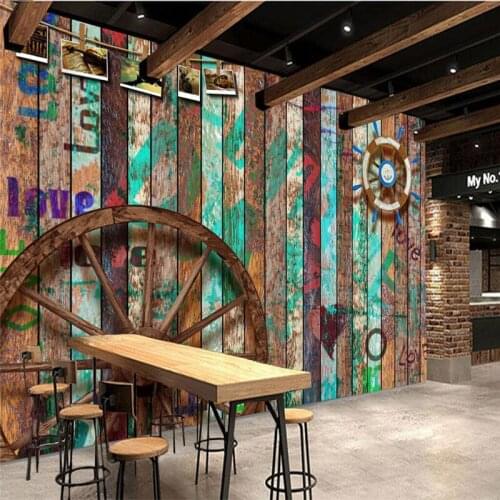 Wellyu Custom large-scale mural 3d wallpaper bar KTV retro old wood graffiti theme background wall painting papel de pared